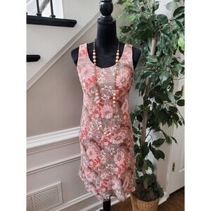 K Petite Womens Pink Floral Polyester Round Neck Sleeveless Knee Length Dress 4P